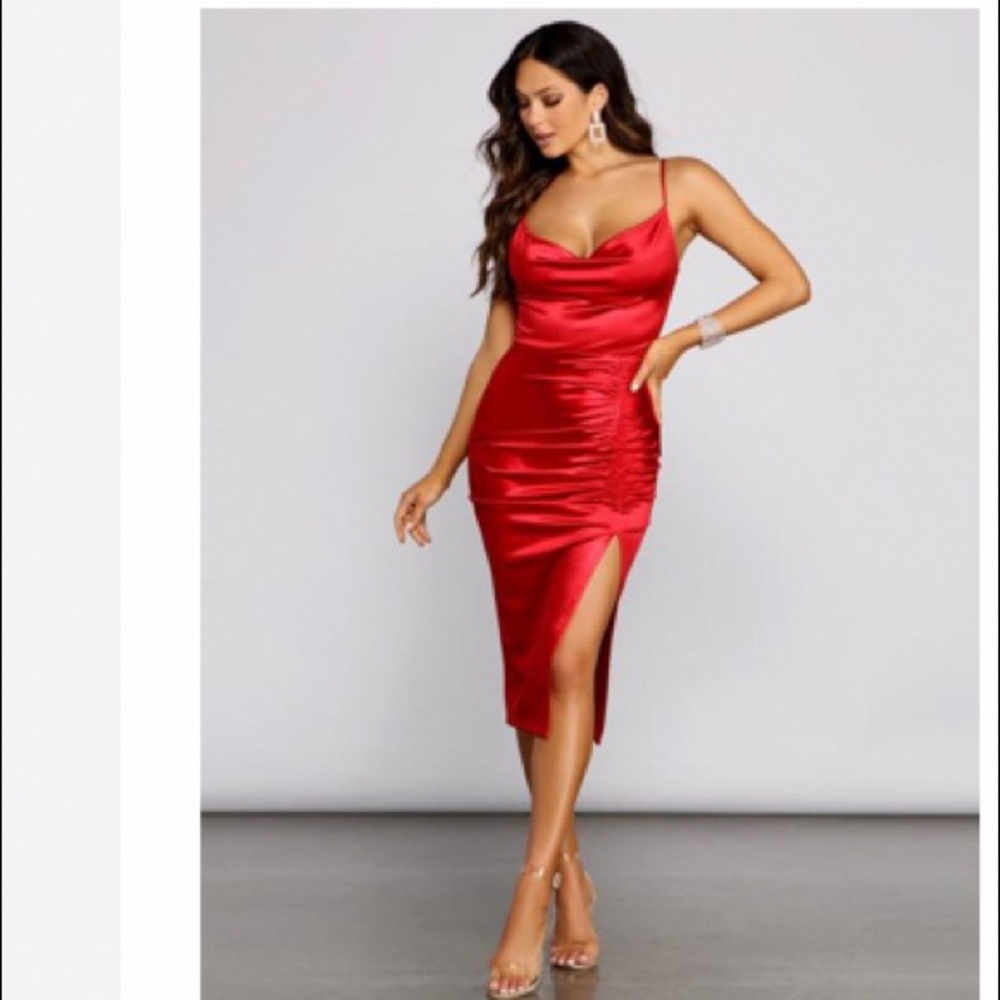 Red satin dress